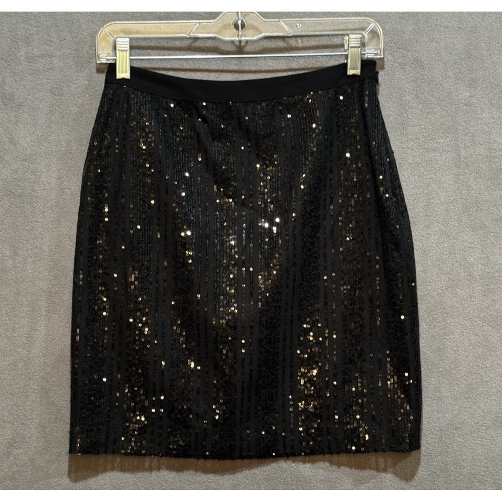 CeCe Womens Size 0 Black Sequin Striped Mini Skirt Party Cocktail Glam